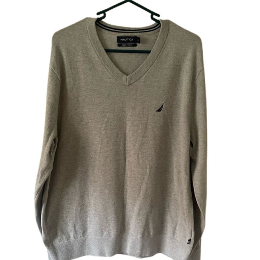 Nautica Mens Pullover Sweater Gray Heathered V Neck Long Sleeve L